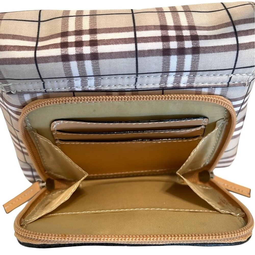 Crossbody Purse Shoulder Strap Adjustable Brown Plaid Satchel Organizer Handbag - Picture 4 of 12